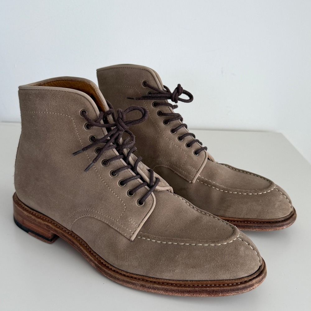 Meermin Boots Mens 7.5 NST Taupe Suede Leather Norwegian Split Toe Welted Indy